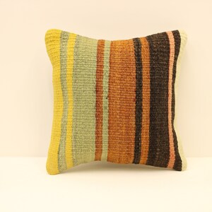 Handwoven Kilim Pillow Cover,Bohemian Kilim Pillow,Traditional Vintage Pillow Cover,Rust Lumbar Pillow,12x12 Turkish Lumbar Pillow 4of-1222
