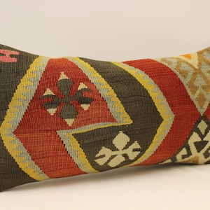 Cuscino fatto a mano Copertina 12x24 in 30x60 cm Lumbar Turchese, Giallo, Verde Flaming Cuscino biancheria da letto Vintage Kilim Cuscino Divano Tribal 4oaf-937