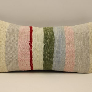 Bohemian Cushion Wool pillow Sofa Pillow Bed Pillow  10x20 in Lumbar Pillow Kilim Pillow Throw Pillow 4yef-557