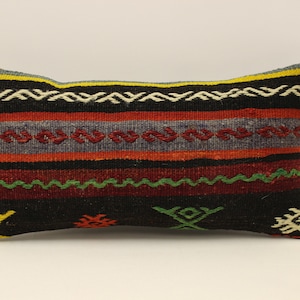 Handwoven Kilim Pillow Cover,Bohemian Kilim Pillow,Traditional Vintage Pillow Cover,Rust Lumbar Pillow,12x20 Turkish Lumbar Pillow, 4yef-613