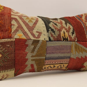 Turkish Kilim Pillow Patchwork, Throw pillow Accent Sofa Pillow, Lumbar Pillow Covers 12x20 in ( 30 X 50 cm )  4oef-1034