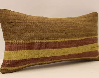 Vintage Handwoven Kilim Pillow Cover, Turkish Wool Cushion (10x20)