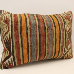 Fodera per cuscino fatta a mano, 16x24 in 40x60 cm, Cuscino da letto lombare marrone nero blu fiammeggiante, Cuscino divano vintage Kilim cuscino, 4kaf-477