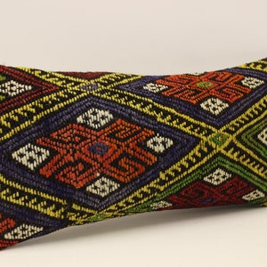 Handwoven Kilim Pillow Cover,Bohemian Kilim Pillow,Traditional Vintage Pillow Cover,Rust Lumbar Pillow,10x20 Turkish Lumbar Pillow 4yef-762