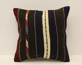 Housse de coussin rayée, 16x16 in, Oreillers jetés à la main, Design d’intérieur boho décoratif, Housse d’oreiller ethnique Home Decor, 4kf-1337