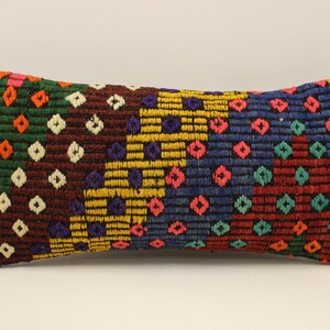 Bohemian Cushion Wool pillow Sofa Pillow Bed Pillow  10x20 in Lumbar Pillow Kilim Pillow Throw Pillow 4yef-624