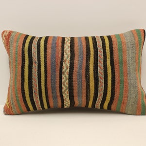 Cuscino Kilim turco 12x20, cuscino per tappeto Boho, lombare Kilim intrecciato a mano, copertura Boho Sham, cuscino, copertura cuscino, verde, giallo 4oef-2103