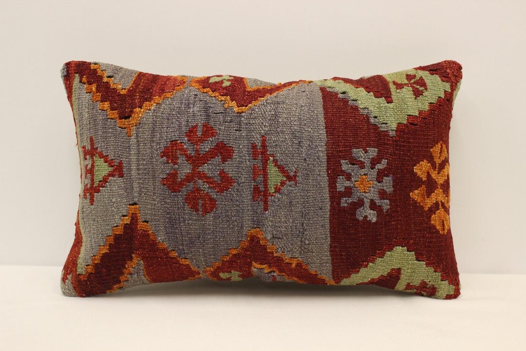 Lumbar Pillow, Sofa Pillow, 12x20 In, 30x50 Cm,,vintage Turkish Kilim