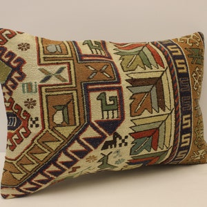 Soumac Cuscino Copertina 16x24 in 40x60 cm Lumbar marrone nero blu fiammeggiante biancheria da letto Vintage Kilim Cuscino Cuscino Cuscino 4kaf-479