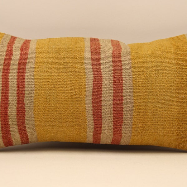 Vintage Turkish Kilim Pillow | Colorful Accent Sofa Pillow  Throw Cushion Cover 10x20 in (25x50 cm ) 4yef-516