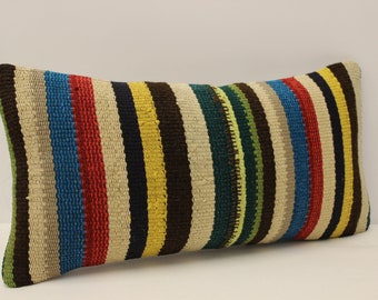 Kilim Pillow Cover, 10x20 inches 25x50 cm, Lumbar Pillow Kilim Cushion Throw Pillow Cover Sofa Pillow 4yef-709