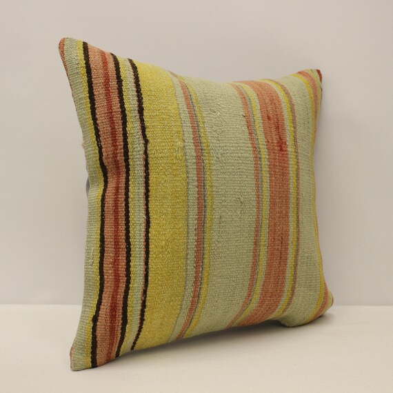 Turkish Kilim Pillow Cover 16x16 in Size Kilim Lumbar Pillow 12x47 inches