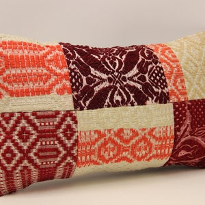 Red Kilim Pillow Cover: Vintage Wool Patchwork Throw Pillow (12x20)