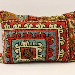 Fodera per cuscino fatta a mano, 16x24 in 40x60 cm, Lombare Marrone Nero Blu Fiammeggiante Cuscino Vintage Kilim Cuscino Divano Tribal 4kaf-1092
