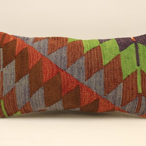 Fodera per cuscino fatta a mano, 12x24 in 30x60 cm Boho Lombare Turchese Giallo, Verde Fiammeggiante Cuscino da letto, Vintage Kilim Cuscino Divano, 4oaf-1080