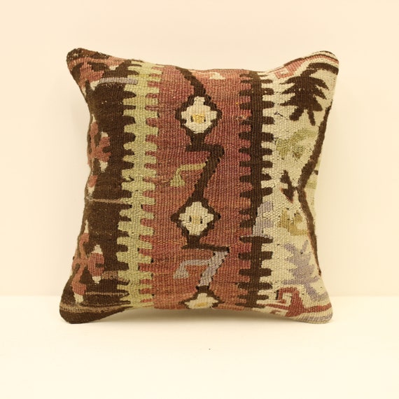 Türkischer Kelim Kissenbezug, 30x30 cm, Boho Kissenbezug, Vintage Teppichkissen, Wurfkissen rot, Sofa Home Decor, 4of-1261