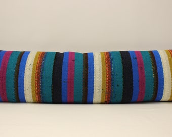 King size kilim pillow cover 12x48 inches (30x120 cm) Bedding lumbar decorative Kilim pillow cushion, Blue 4oyf-378