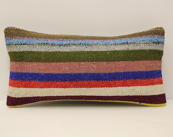 Vintage Turkish Kilim Pillow, 10x20 in 25x50 cm, Accent Sofa Pillow,  Throw Cushion Cover, Pink, Green, Blue, Cushion Cover,  4yef-570