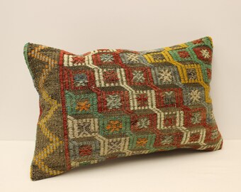 Throw Pillow 16x24 in( 40x60 cm) Minimalist Lumbar Pillow Turkish Pillow Kilim Cushion Art Deco Pillow Cover Vintage Sofa pillow 4kaf-955