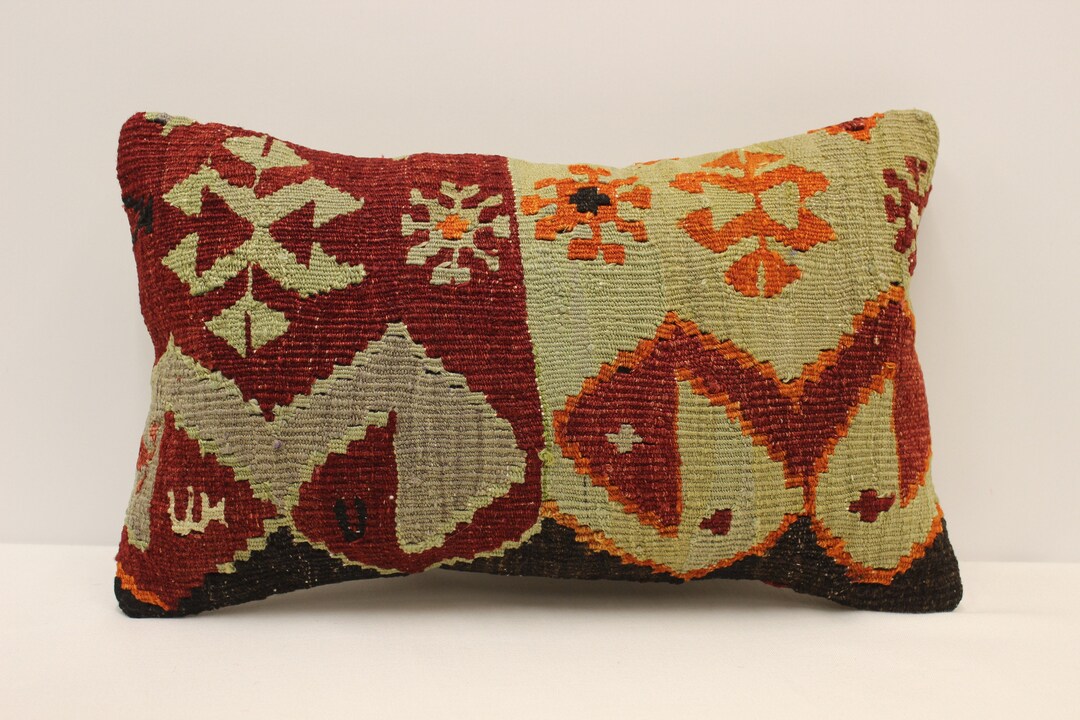 Lumbar Pillow, Sofa Pillow, 12x20 In, 30x50 Cm,,vintage Turkish Kilim