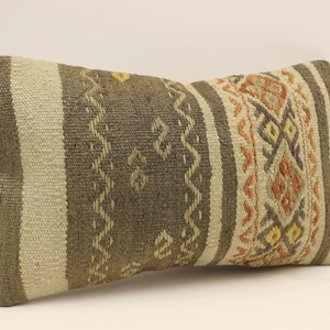 Cuscino fatto a mano Copertina 12x20 in 30x50 cm Lumbar Nero Bianco Bianco Bianco Fiammeggiante Boho Bolster Cuscino Vintage Kilim Cuscino Divano Tribal 4oef-1476