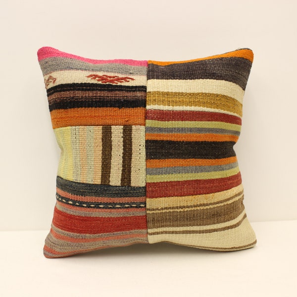 Throw Pillow, 18x18 in, 45x45 cm, Patchwork Turkish Kilim Rug Cushion Cover, Home Living, Design Rustic Decor ,Sofa Pillow, 4kbf-1496