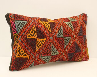 12x20 Turkish Kilim Pillow,Bohemian Carpet Pillow,Handwoven Kilim Lumbar,Boho Sham Cover, Throw Pillow, Cushion Cover, Home Decor koef-1733