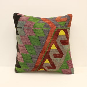 Fodera per cuscino fatta a mano, 16x16 in 40x40 cm, Marrone Nero Giallo Fiammeggiante Cuscino Vintage Kilim Cuscino Divano, Tribal 4kf-891