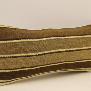 Fodera per cuscino fatta a mano, 10x20 in 25x50 cm, Cuscino da letto lombare marrone nero blu fiammeggiante, Vintage Kilim Cuscino Divano Tribal, 4yef-837