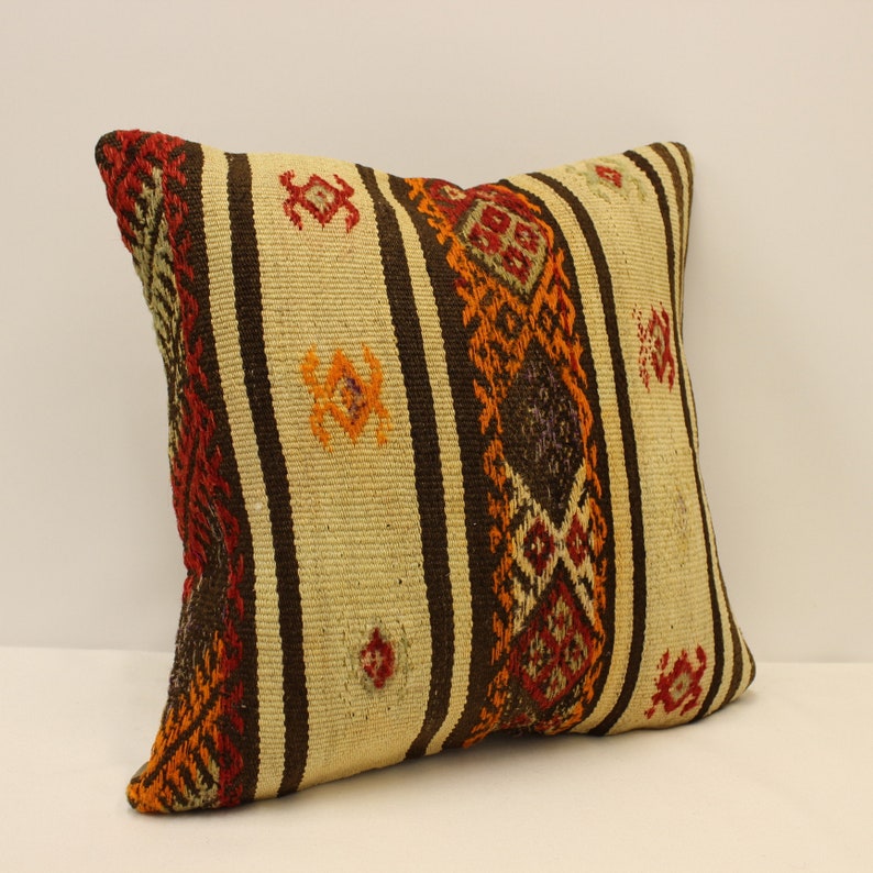 Turkish Kilim Pillow Cover 18x18 In 45x45 Cm Throw Pillow Case Etsy 