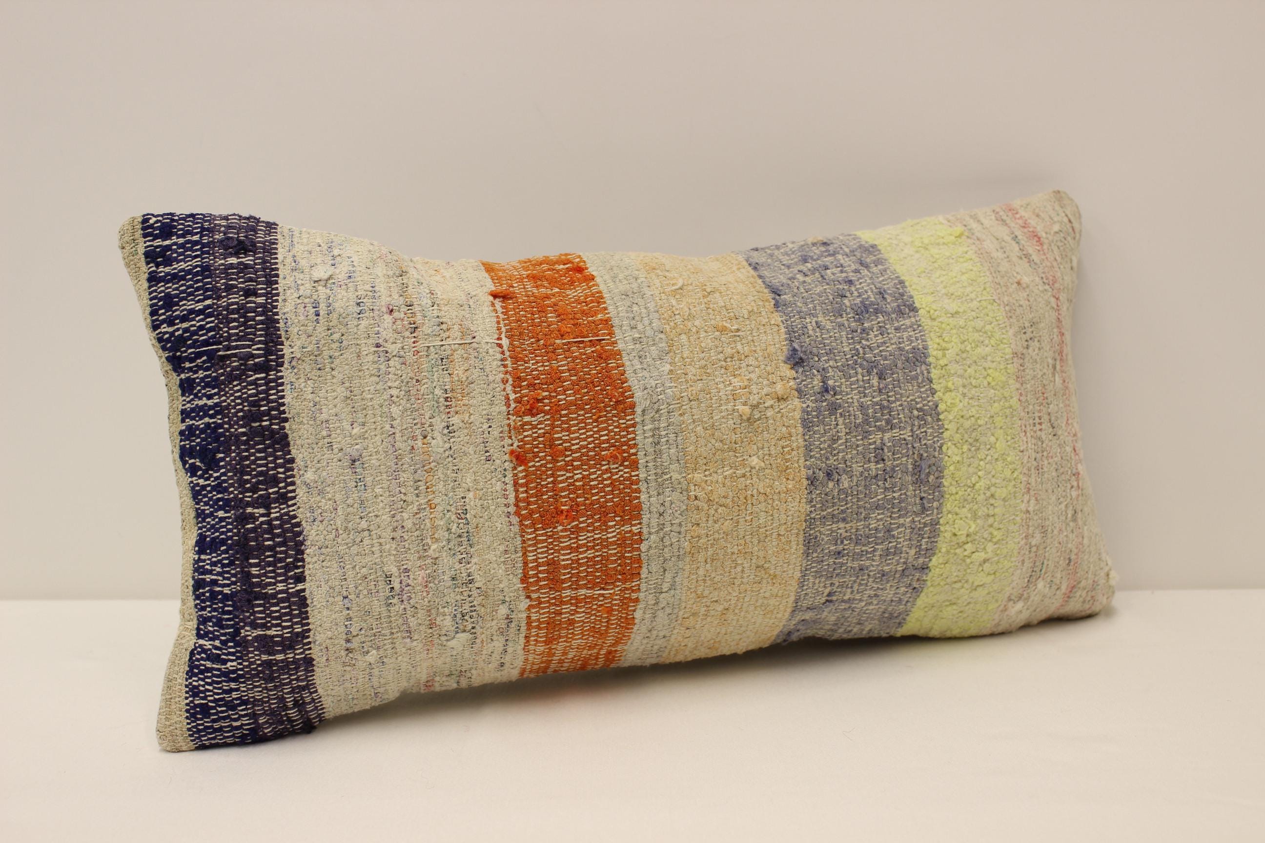 ヴィンテージトルコキリム枕：10x20ウールランバークッションカバー