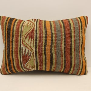 Fodera per cuscino fatta a mano, 16x24 in 40x60 cm Marrone lombare Nero Blu, Cuscino da letto fiammeggiante, Cuscino Kilim Vintage, Divano Tribal 4kaf-434