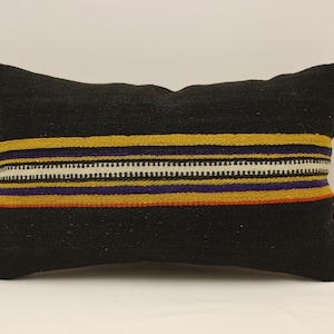 Fodera per cuscino vintage, 12x20 in 30x50 cm, Lombare Nero Grigio Bianco Fiammeggiante Boho Cuscino Etnico Kilim Cuscino, Divano Tribal 4oef-1494