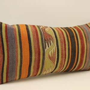Fodera per cuscino fatta a mano, 12x24 in 30x60 cm Boho Lombare Turchese Giallo, Verde Fiammeggiante Cuscino da letto, Vintage Kilim Cuscino Divano, 4oaf-1026