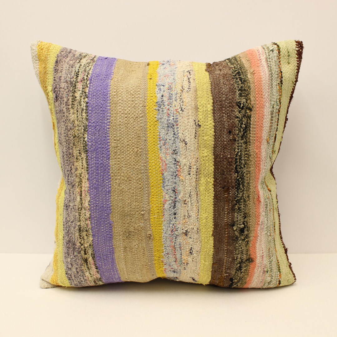 クッションカバー ストライプ キリム 24 x 24 インチ ストライプ キリム ピロー、60 x 60 cm 幾何学模様