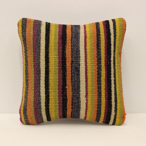 Handwoven Kilim Pillow Cover,Bohemian Kilim Pillow,Traditional Vintage Pillow Cover,Rust Lumbar Pillow,12x12 Turkish Lumbar Pillow 4of-187