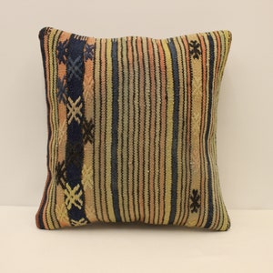 Cuscino fatto a mano Copertina 18x18 in 45x45 cm Marrone Rosso Giallo Fiammeggiante Cuscino Vintage Kilim Cuscino Divano Tribal 4kbf-902