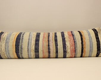 Extralong Cushion, 14x47 (35x120cm) King size Turkish kilim pillow cover  Unique lumbar Flaming Bedding Pillow Oblong, White,Blue, 4byf-326