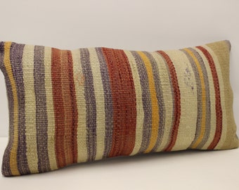 Turkish Kilim Pillow 12x24 inches 30x60 cm Rug Rillow Throw Pillow  Art Cushion Lumbar Pillow Cover  4oaf-680