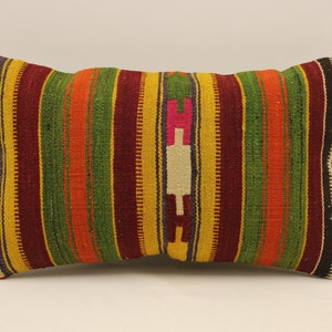 Copricuscino fatto a mano, 12x20 pollici, 30x50 cm, cuscino Boho Bolster fiammeggiante lombare, cuscino Kilim vintage, cuscino tribale divano, 4oef-1649