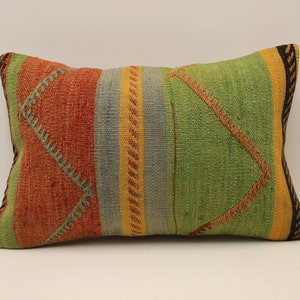 Cuscino Kilim etnico, cuscino kilim turco 16x24, kilim vintage, cuscino da tiro, cuscino tribale Boho, copertura del cuscino kilim, decorazioni per la casa 4kaf-758