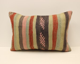 Throw Pillow 16x24 in( 40x60 cm) Minimalist Lumbar Pillow Turkish Pillow Kilim Cushion Art Deco Pillow Cover Vintage Sofa pillow 4kaf-954