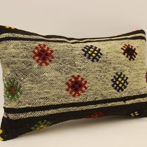 Handwoven Kilim Pillow Cover,Bohemian Kilim Pillow,Traditional Vintage Pillow Cover,Rust Lumbar Pillow,12x20 Turkish Lumbar Pillow 4oef-1736