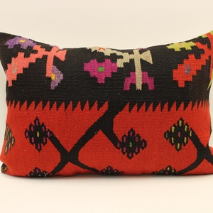 Fodera geometrica del cuscino, 16x24 in 40x60 cm, lombare nero, rosso, verde, cuscino da letto fiammeggiante Vintage Kilim cuscino divano cuscino, 4kaf-1082