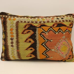 Fodera geometrica del cuscino, 16x24 in 40x60 cm Lombare Marrone Nero Blu Fiammeggiante Cuscino Vintage Kilim Cuscino Divano Cuscino, Arancione, 4kaf-502