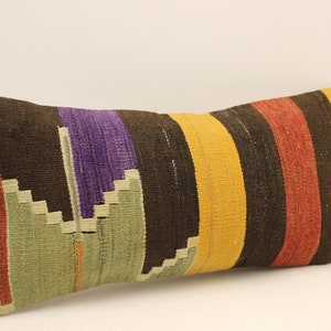Cuscino kilim etnico, copertura cuscino 10x20, cuscino decorativo, copertura cuscino Kilim, cuscino tappeto Boho, kilim lumbar fatto a mano 4yef-892