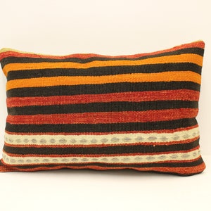 Fodera per cuscino fatta a mano, 16x24 in 40x60 cm Lombare Marrone Nero Blu Fiammeggiante Cuscino Vintage Kilim Cuscino Divano Tribal, Rosso, 4kaf-410