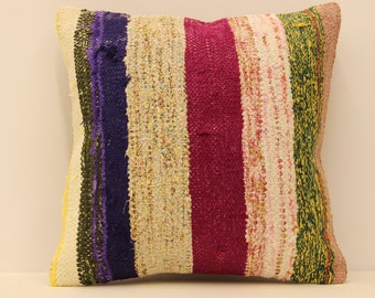 Housse d’oreiller Kilim, oreillers 16x16 Jet Décoratif Boho Design d’intérieur Rétro Home Decor Ethnique Housse d’oreiller Natural DyeKilim Coussin 4kf-284