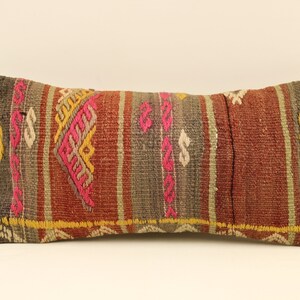 Cuscino etnico Kilim, fodera per cuscino 8x16, cuscino decorativo, copertura per cuscino Kilim, cuscino per tappeto Boho, moquette lombare Kilim fatto a mano 4ykf-379