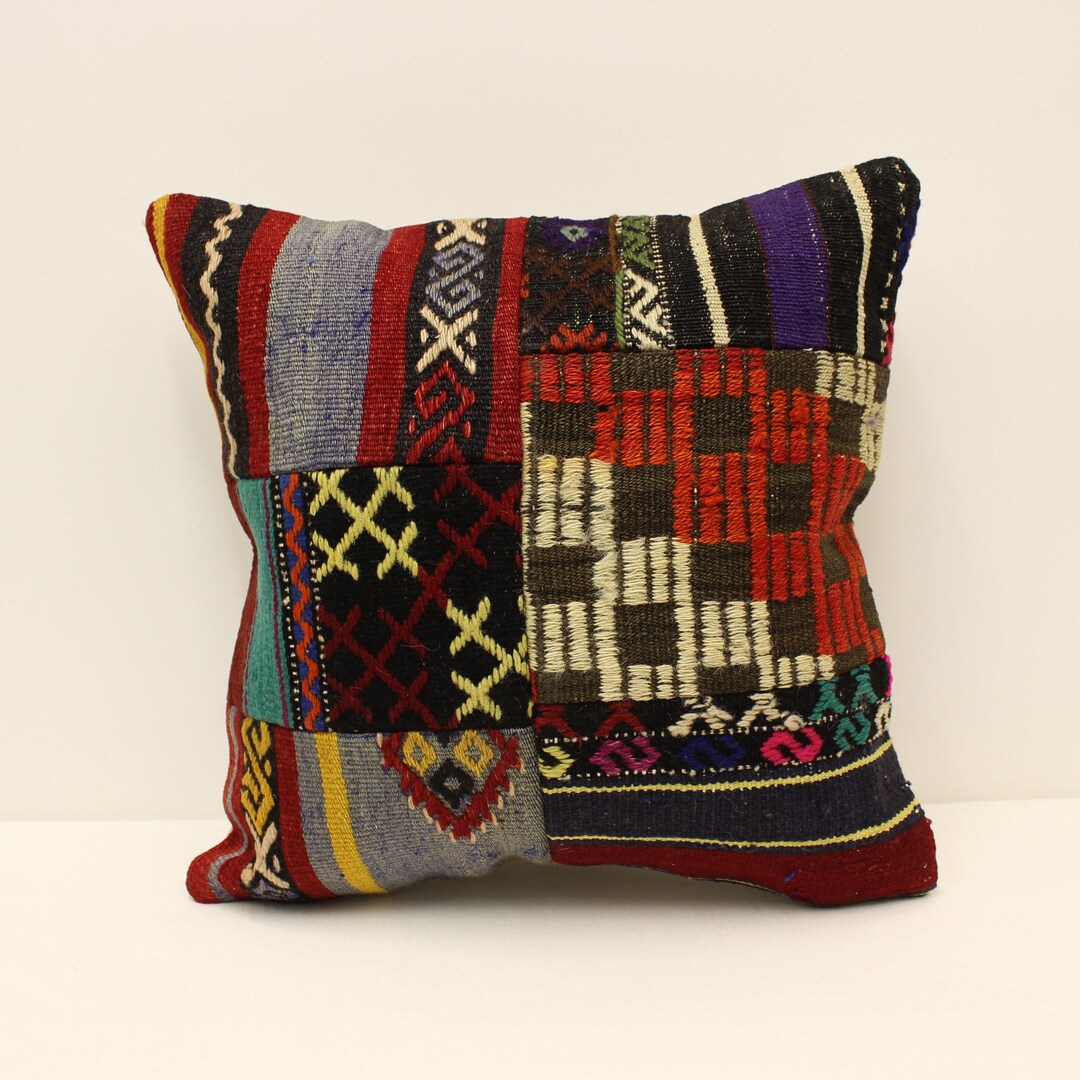 パッチワークキリム クッションカバー：ヴィンテージトルコラグ
